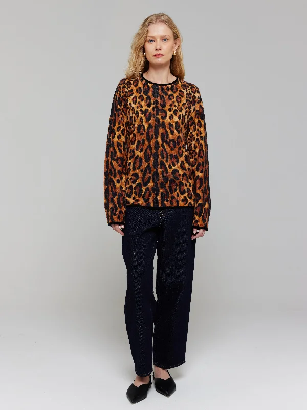 Patsy Leopard Cashmere Lightweight Crew