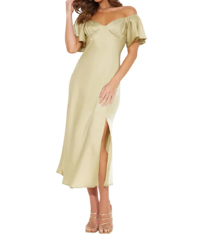 Emery Satin Midi Dress In Light Green