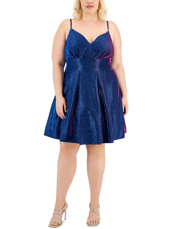 Plus Womens Metallic Mini Cocktail and Party Dress