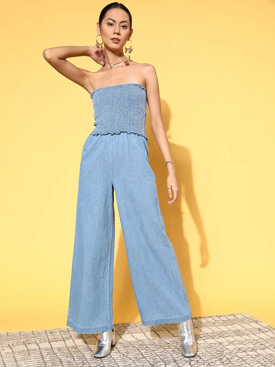 Women Solid Blue Jumpsuits & Sets