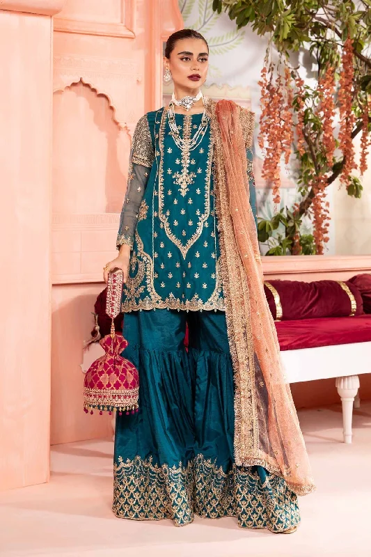 Royal Embroidered Pakistani Party Wear Gharara Kameez in Zinc Shade