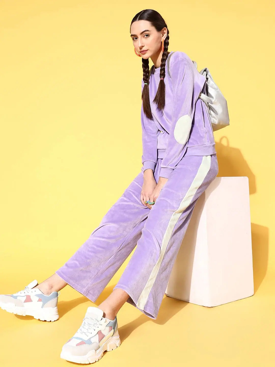 Women Solid Lavender Jumpsuits & Sets