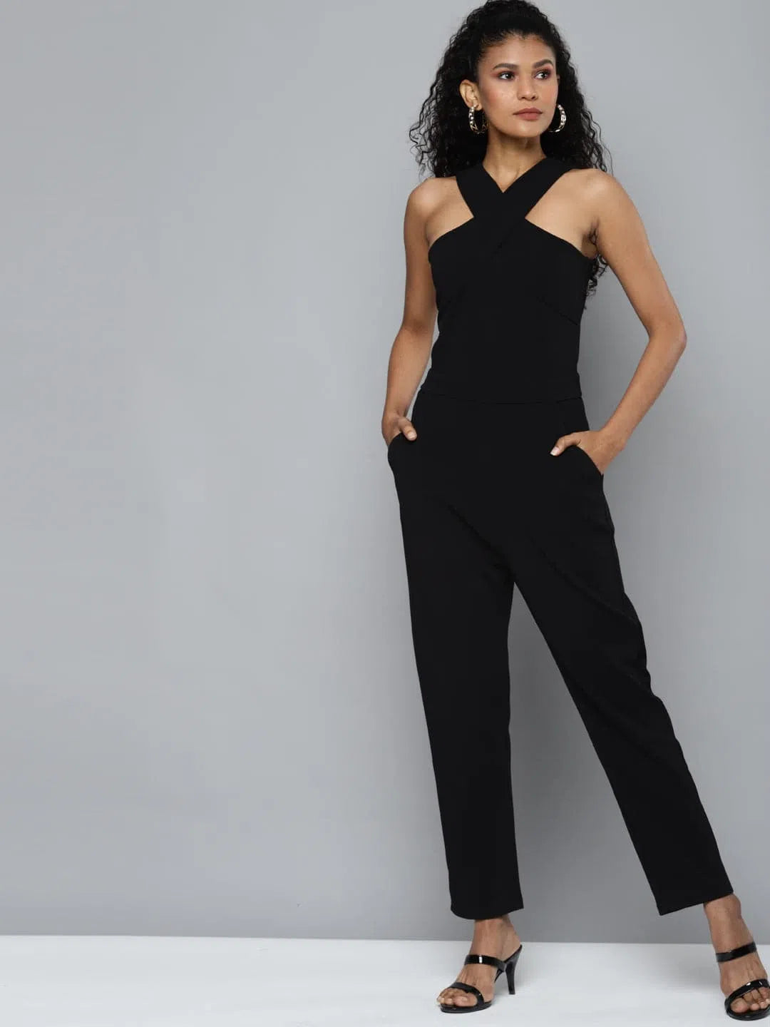 Women Solid Black Jumpsuits & Sets