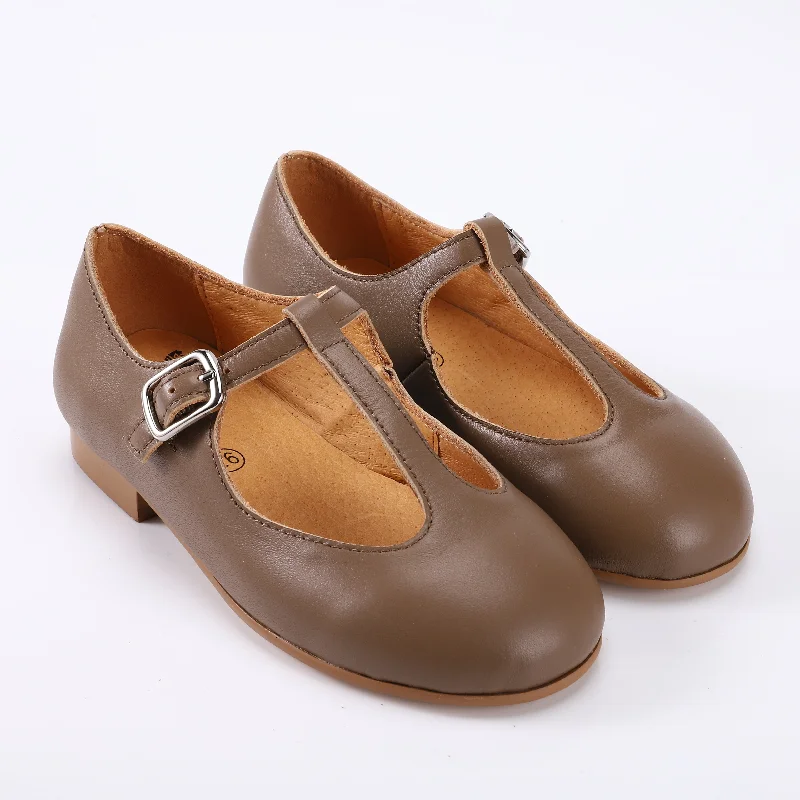 Zeebra Kids Platinum Collection Leather T-Straps - Taupe