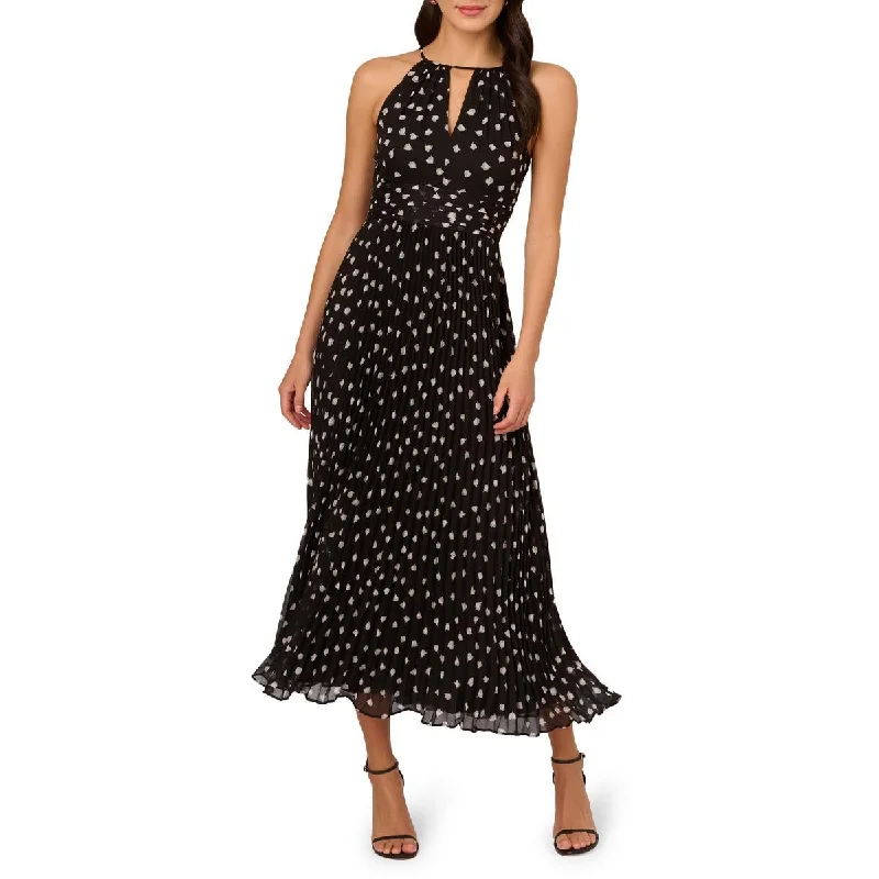 Womens Printed Pleated Midi Dress