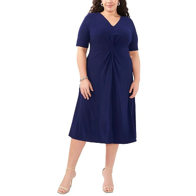 Plus Womens Twist Front V-neck Midi Dress