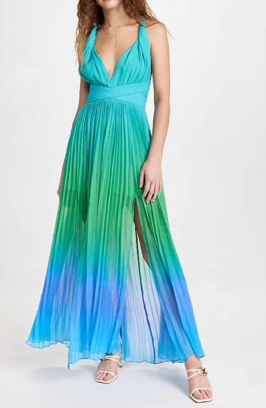 Kiki Long Dress in Blue & Green Ombre