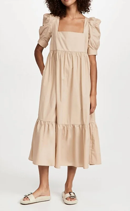 Square Neck Midi Dress in Natural