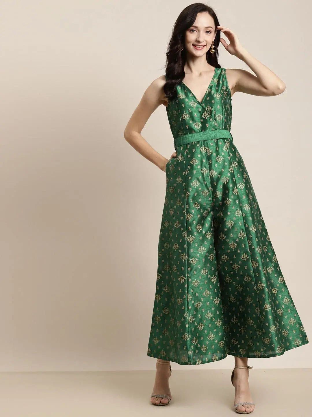 Women Printed Green Jumpsuits & Sets