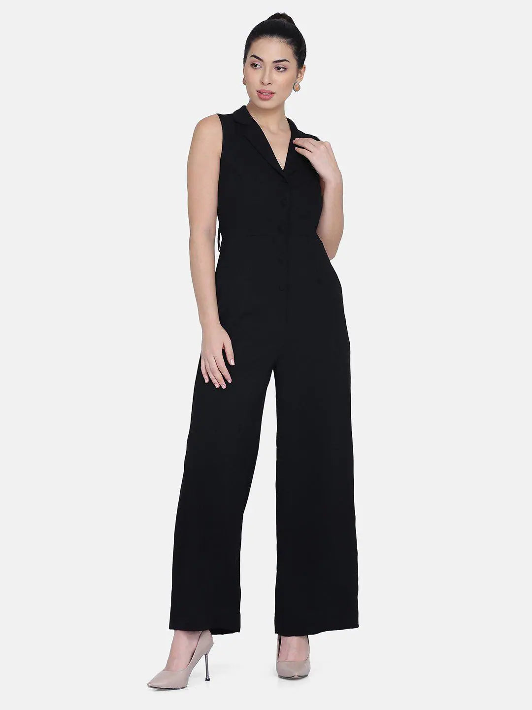 Women Solid Standard Black Jumpsuits & Sets