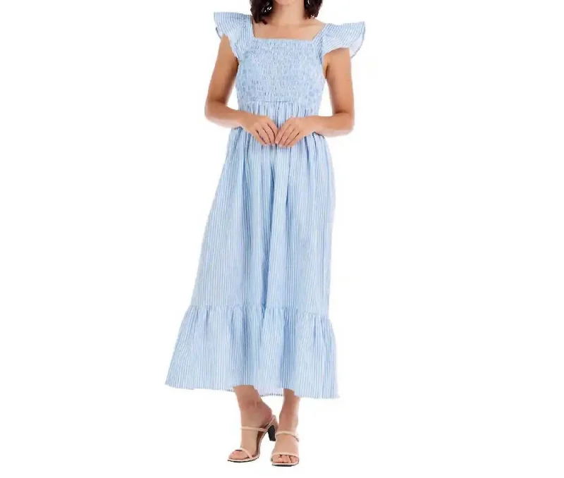 Keya Smocked Maxi Dress In Blue