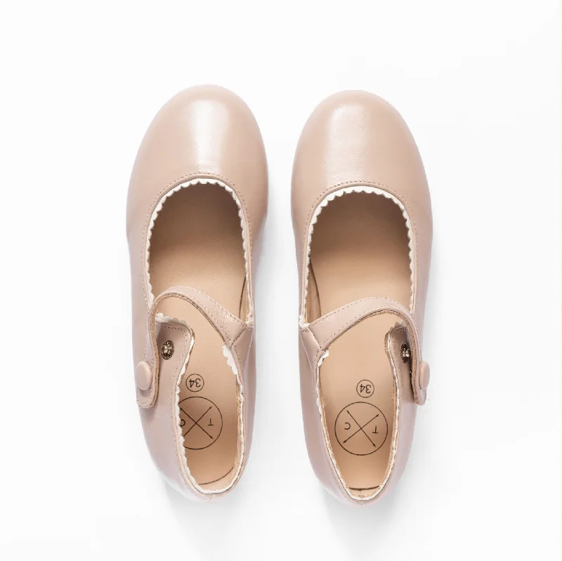 Tannery + Co Mary Janes with Scalloped Trim - Powder Pink