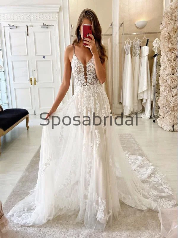 A-line Lace Spaghetti Straps Vintage Elegant Wedding Dresses, Prom Dresses WD0368