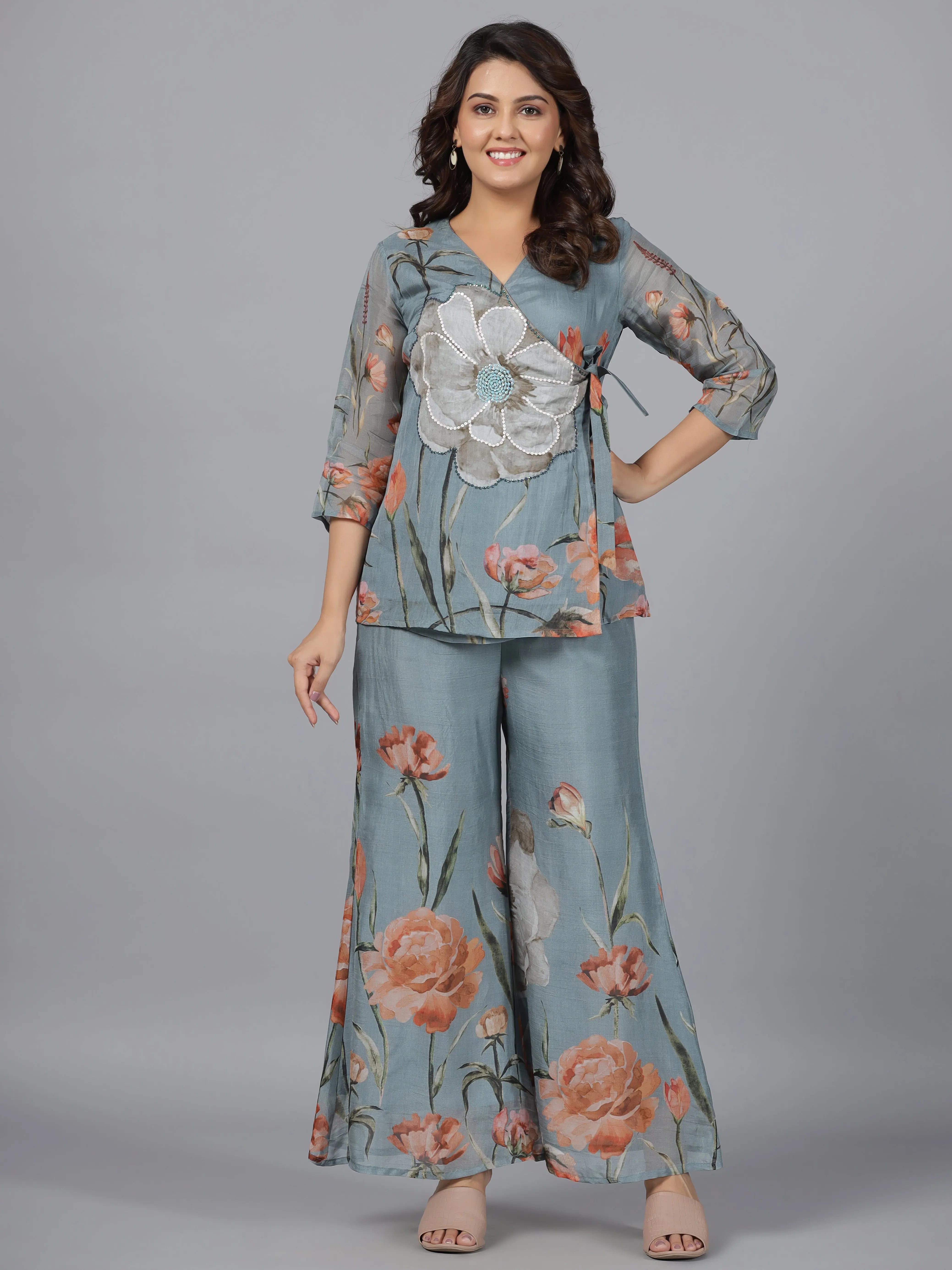 Women Printed Standard Grey Jumpsuits & Sets