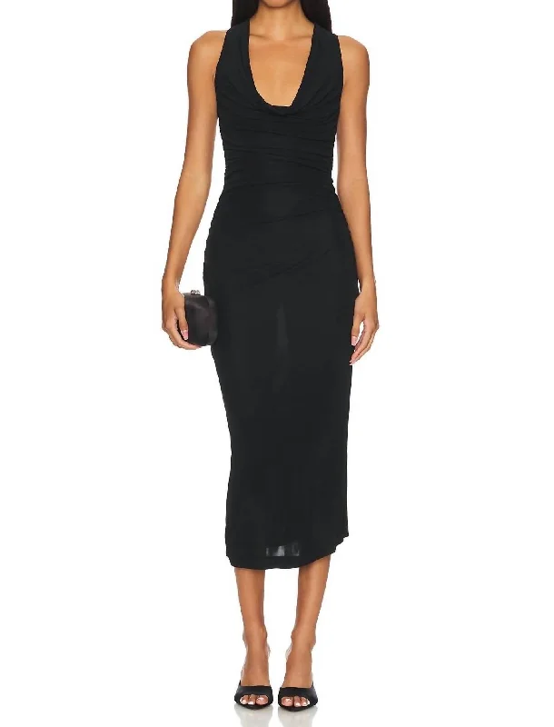 Kahlo Cowl Midi Dress In Black