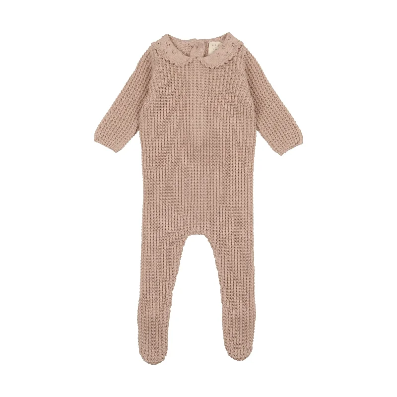 Analogie Pointelle Collar Knit Footie - Blush