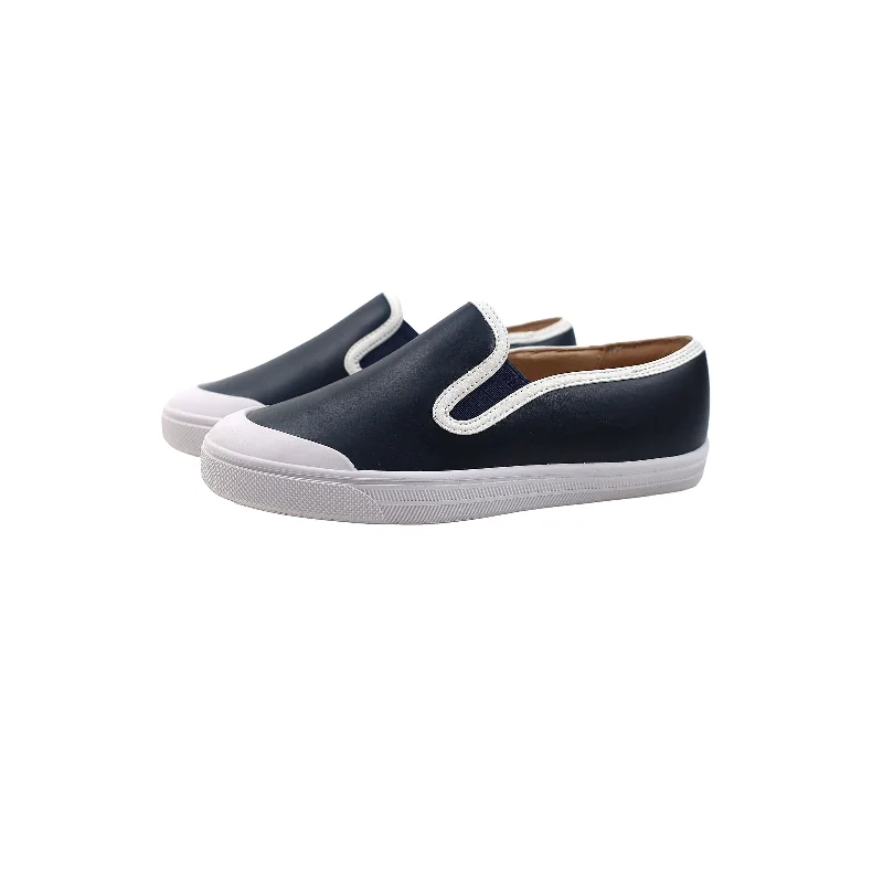 Perroquet Leather Slip-On Sneakers with Lip - Navy