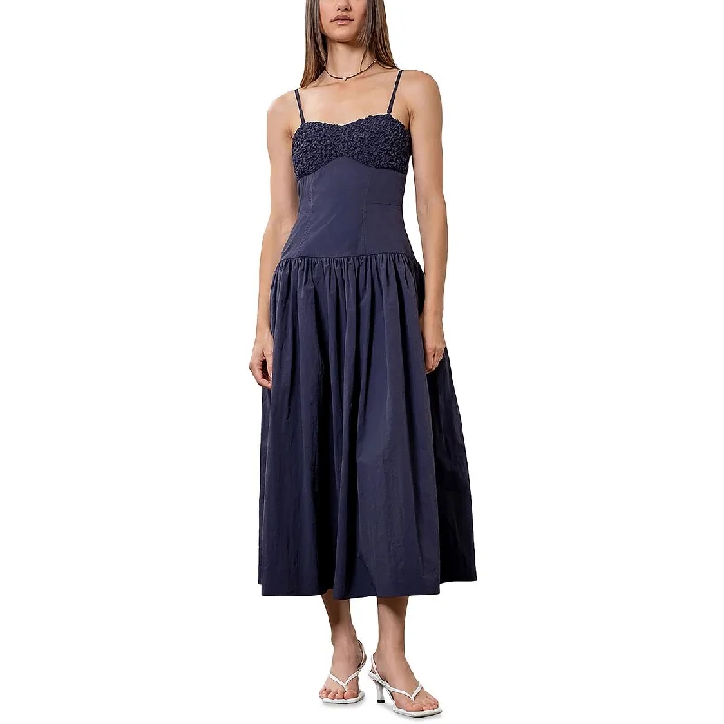 Womens Strapless A-Line Midi Dress