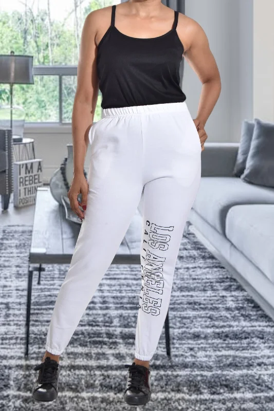 Ladies Letter Graphic Off White Track Pants