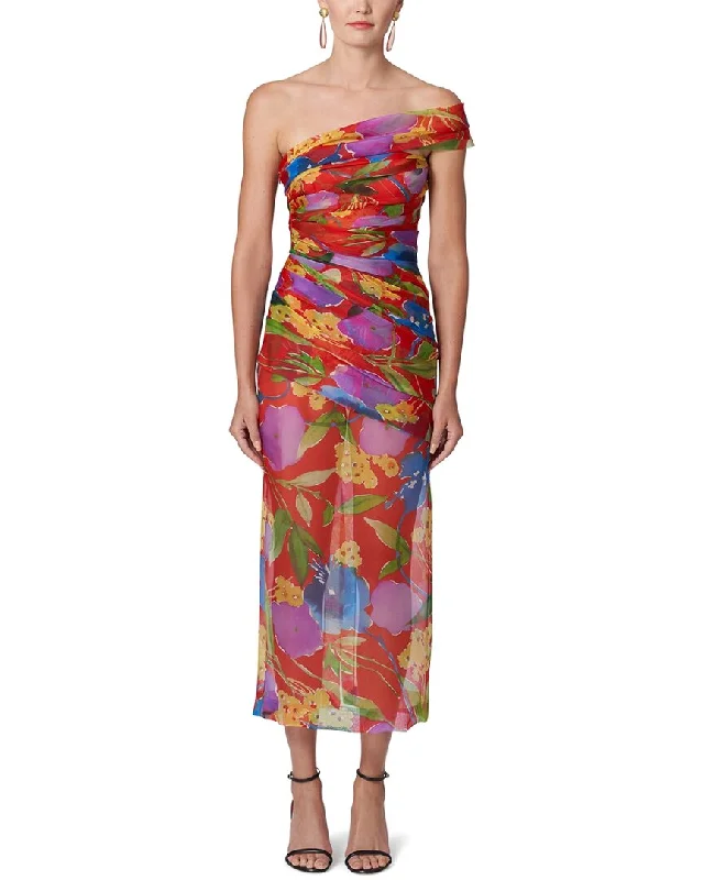 Carolina Herrera Ruched Silk Midi Dress