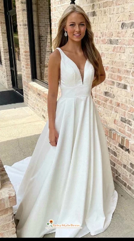 A line V-neck Crepe Wedding Dress