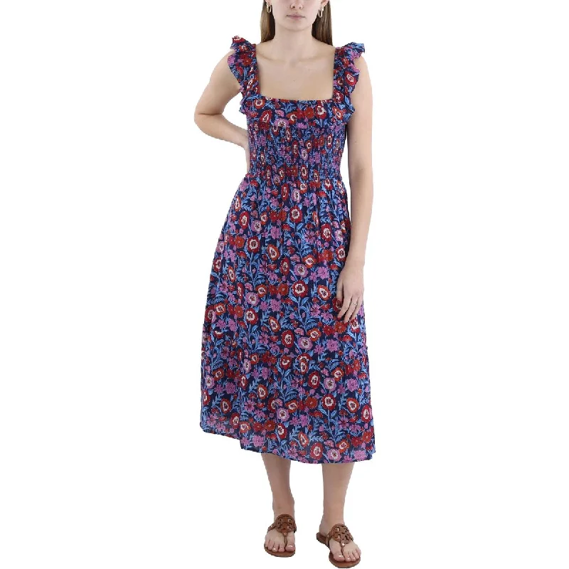 Womens Cotton Square neck Midi Dress