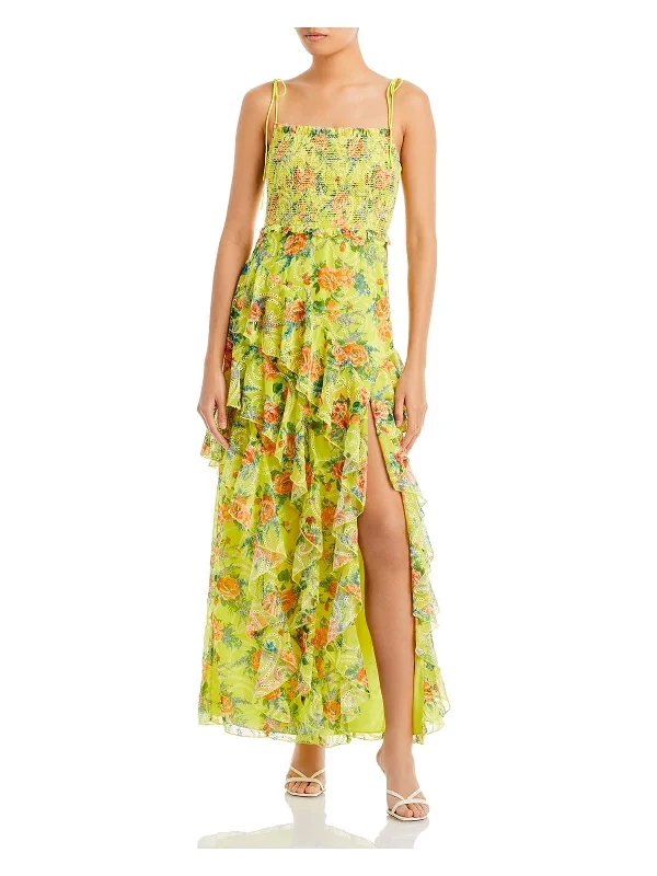 Jocelyn Womens Floral Ruffled Maxi Dress