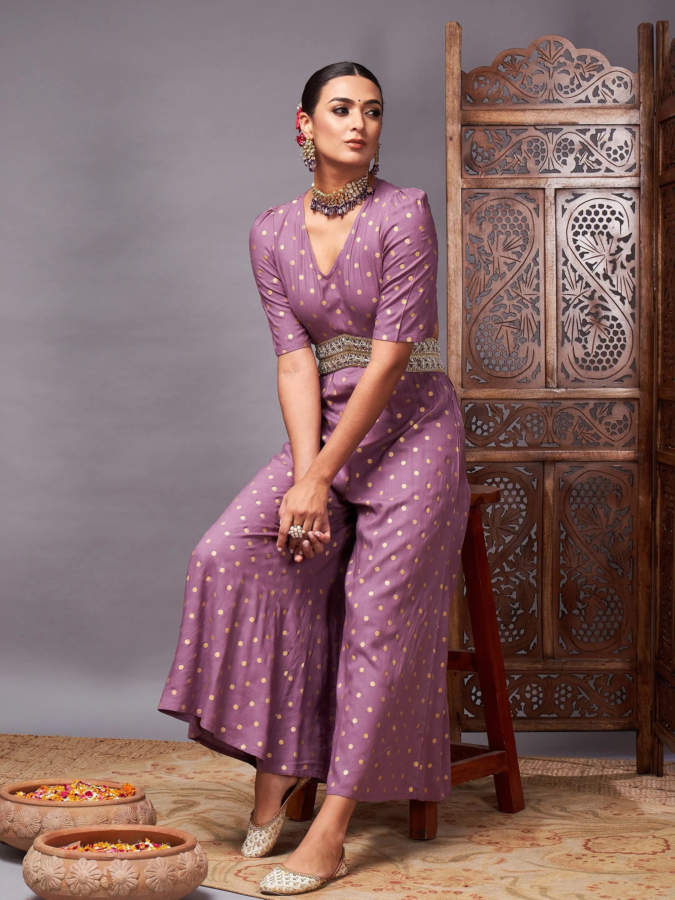 Women Printed Standard Purple Jumpsuits & Sets