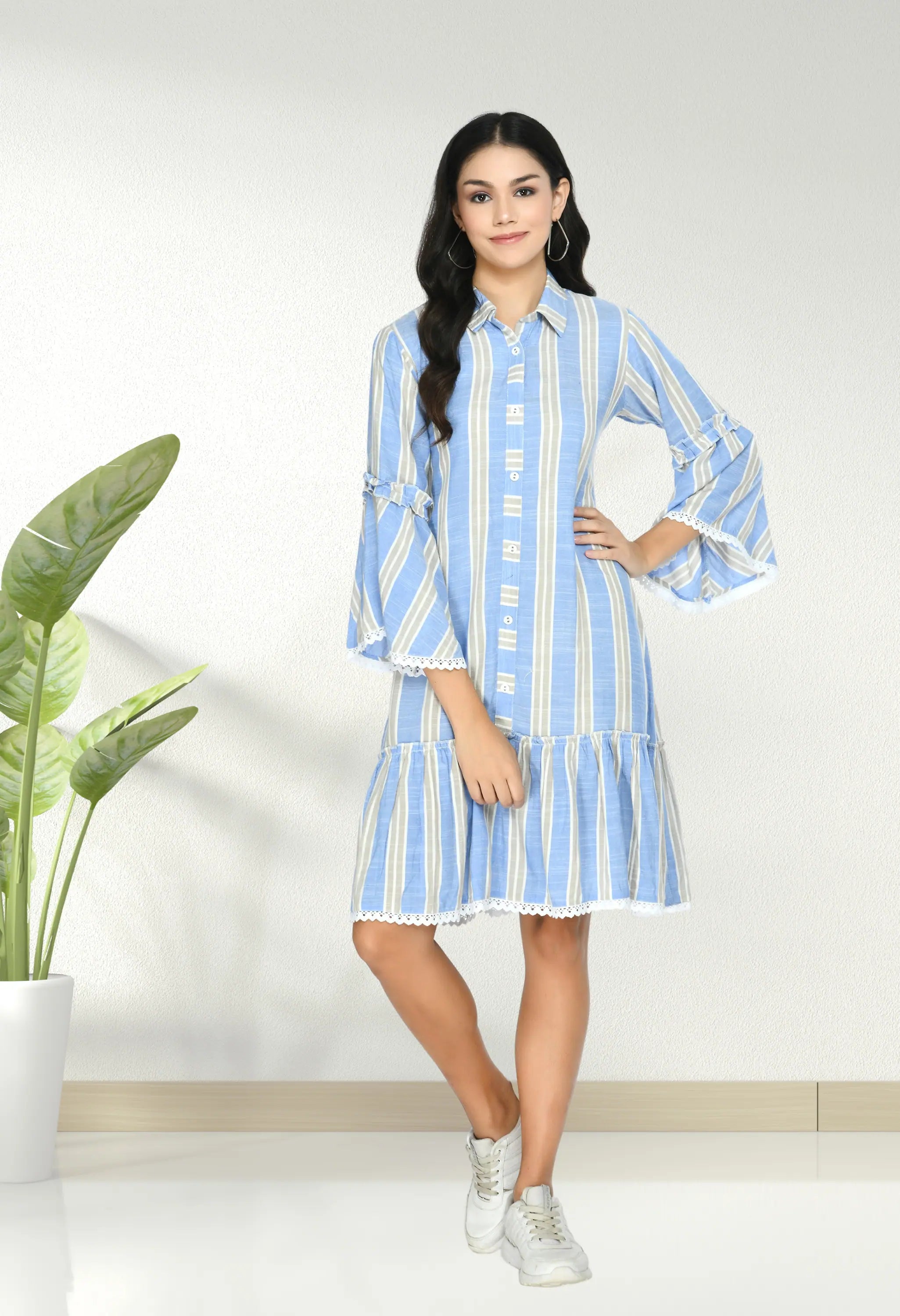 Blue Striped A Line Dress