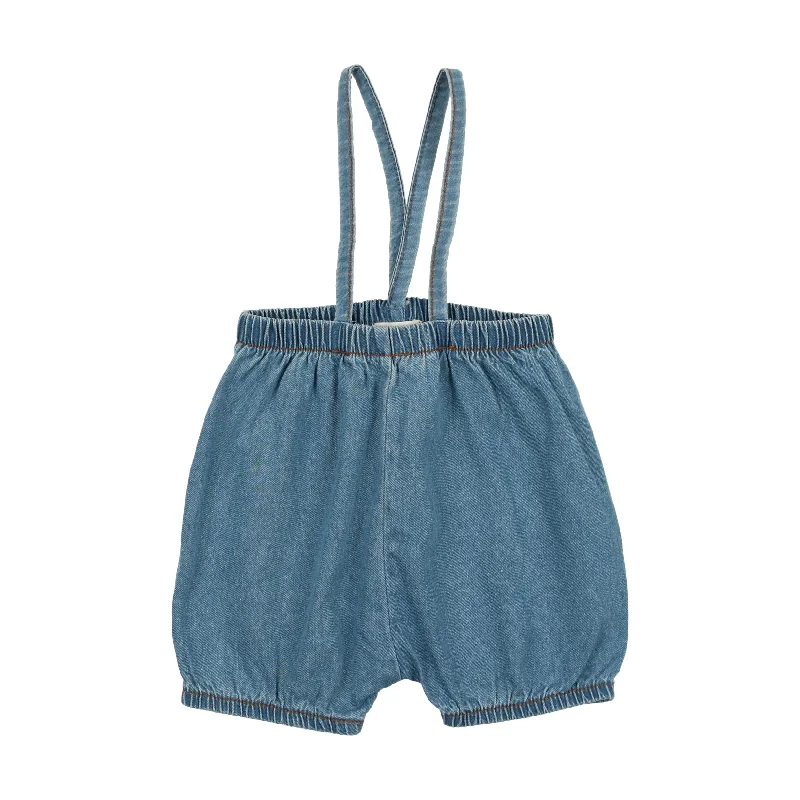 Lil Legs Denim Bubble Suspender Shorts - Denim Tencel