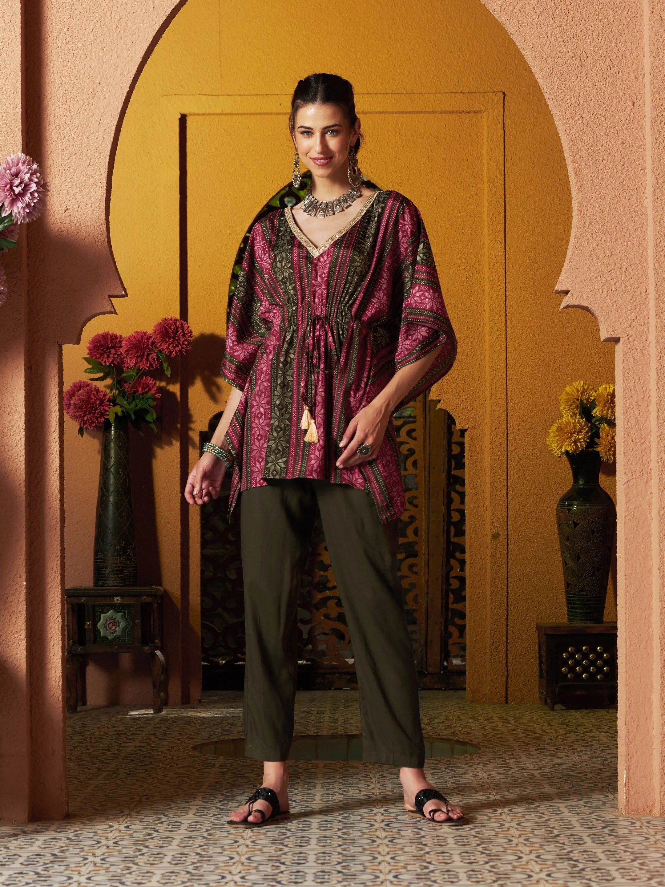 Women Printed Standard Maroon Jumpsuits & Sets