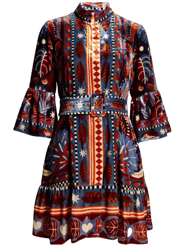 Nature Beauty Blue Scarf Short Dress In Blue Multi