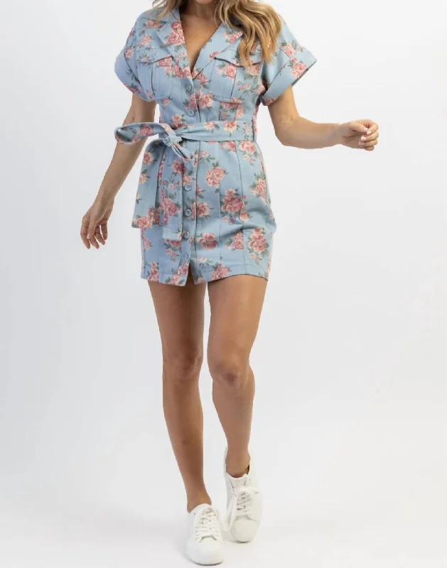 Denim Belted Mini Dress In Fleur