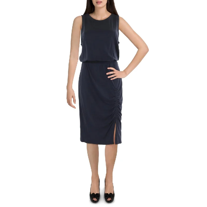 Womens Sleeveless Smocked Midi Dress