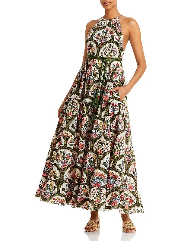 Julia Womens Printed Halter Maxi Dress