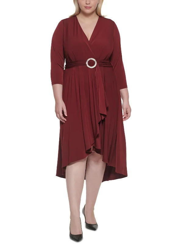 Plus Womens Belted Long Wrap Dress