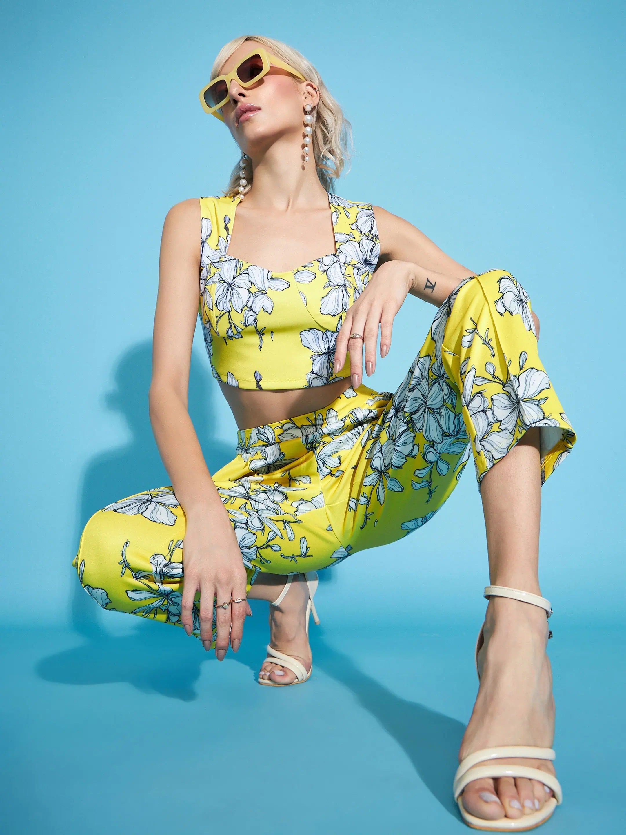 Women Printed Standard Yellow Jumpsuits & Sets