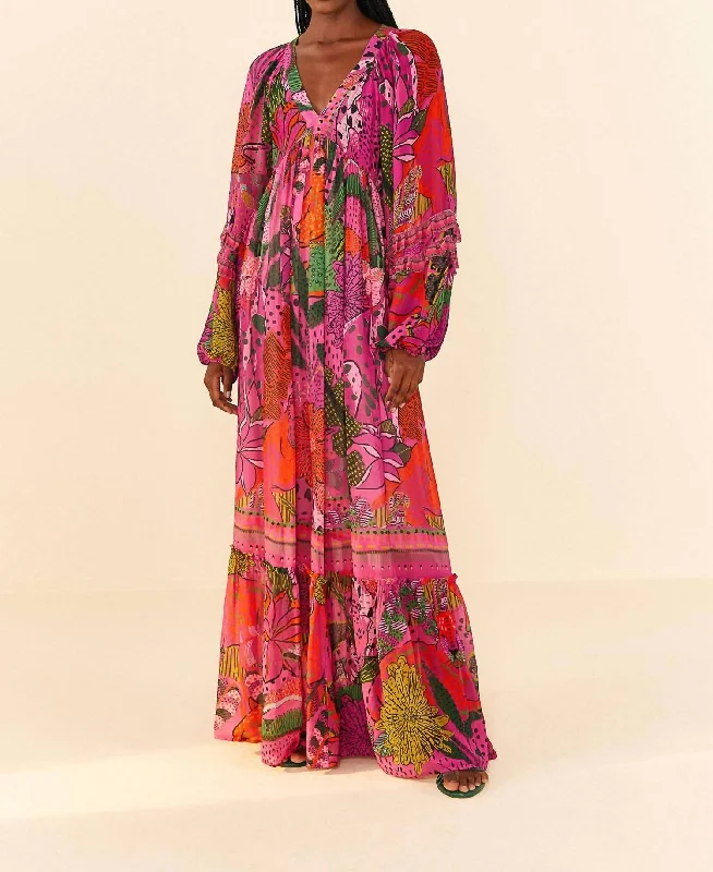 Cool Leopards Pink Maxi Dress in Pink Multi