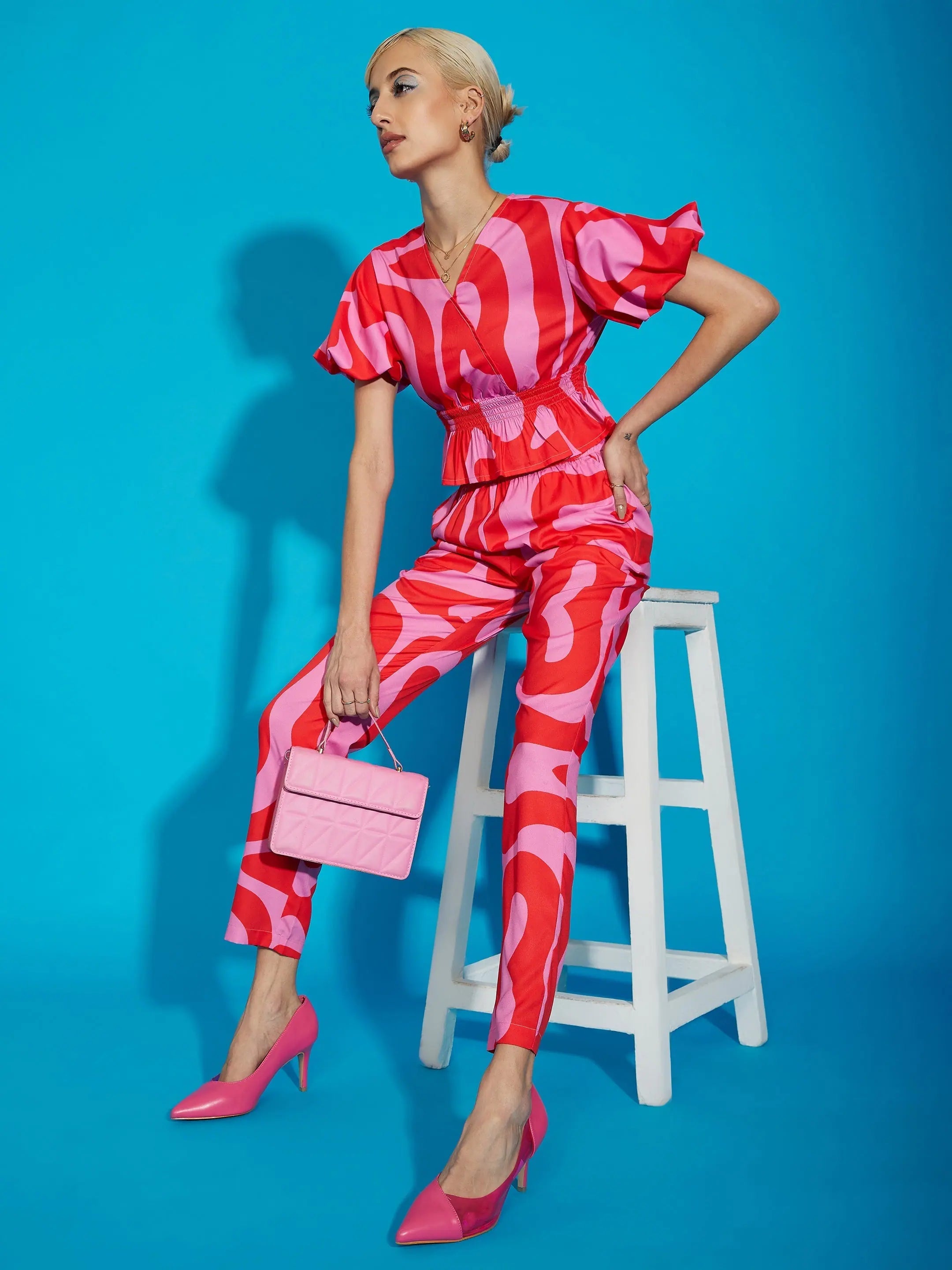 Women Printed Standard Pink Jumpsuits & Sets