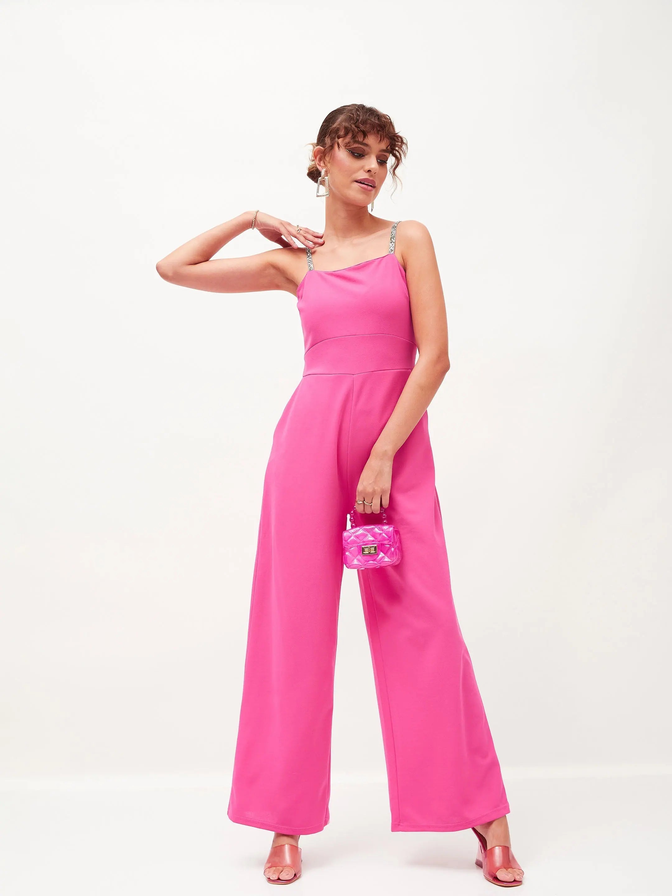 Women Embellished Standard Pink Jumpsuits & Sets