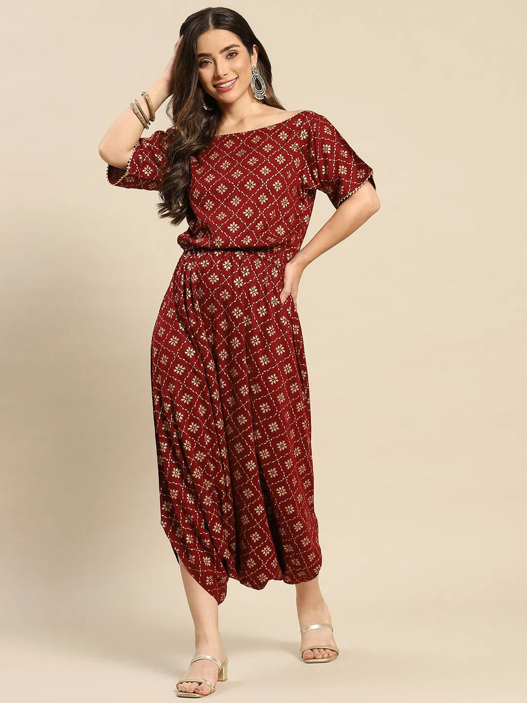 Women Solid Standard Maroon Jumpsuits & Sets