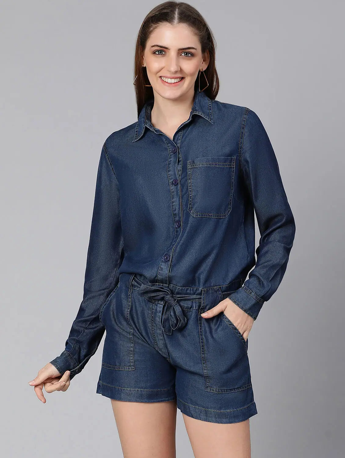 Women Solid Standard Blue Jumpsuits & Sets