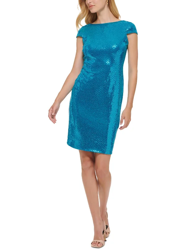 Womens Metalllic Short Sheath Dress