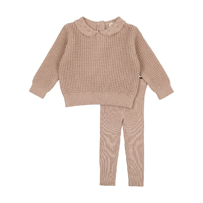 Analogie Pointelle Collar Knit Set - Blush