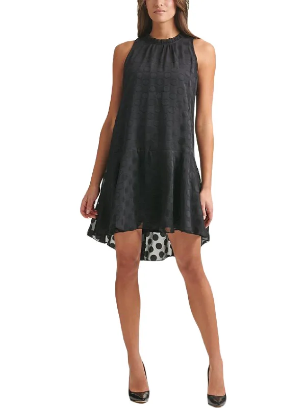 Womens Ruffled Mock Neck Mini Dress