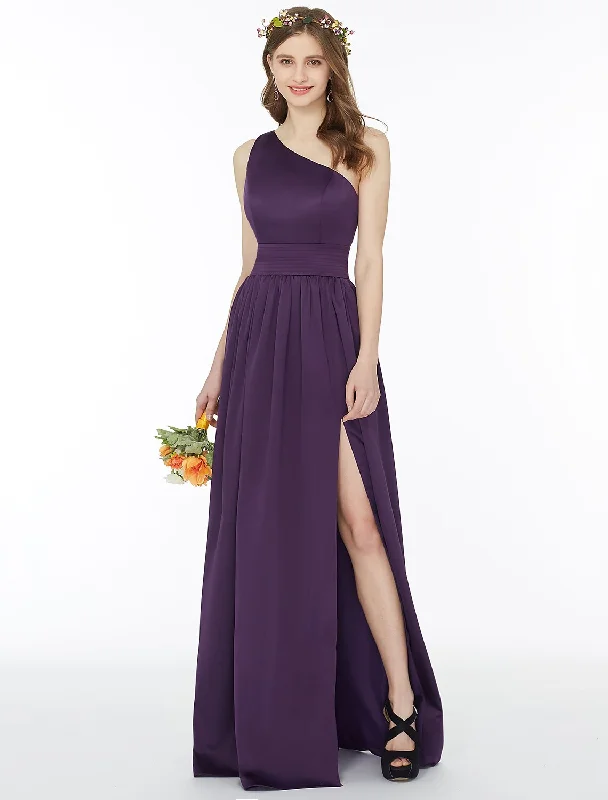 Ball Gown / A-Line Bridesmaid Dress One Shoulder Sleeveless Floor Length Chiffon with Sash / Ribbon / Pleats / Split Front