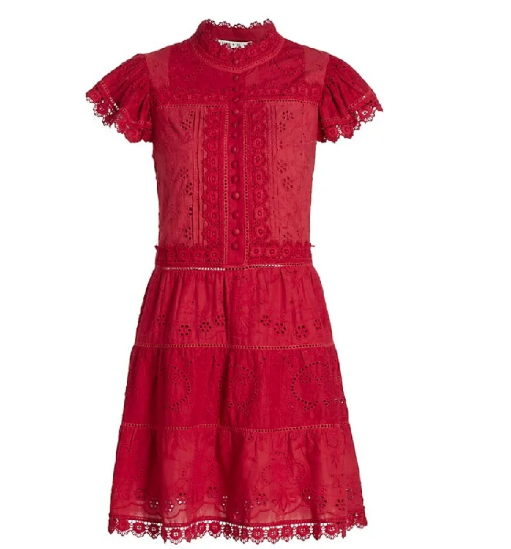 Alice + Olivia Marina Tiered Embr Mini Dress Cinnamon