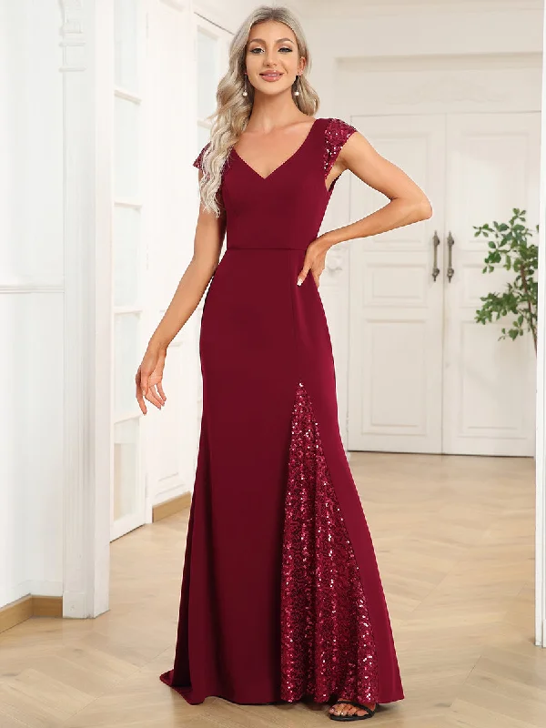 Sleeveless Deep V Neck Fishtail Floor Length Wholesale Evening Dresses