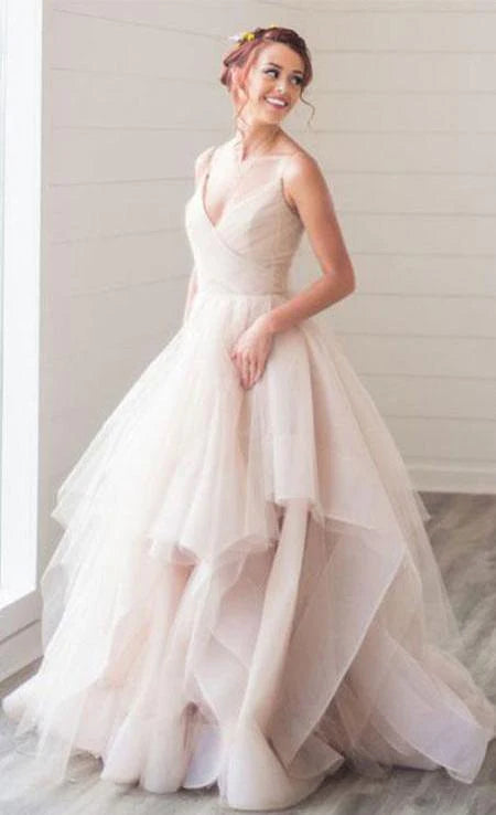 Gorgeous A-line V-neck Spaghetti Straps Long Wedding Dress