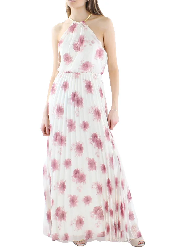 Womens Floral Print Maxi Evening Dress